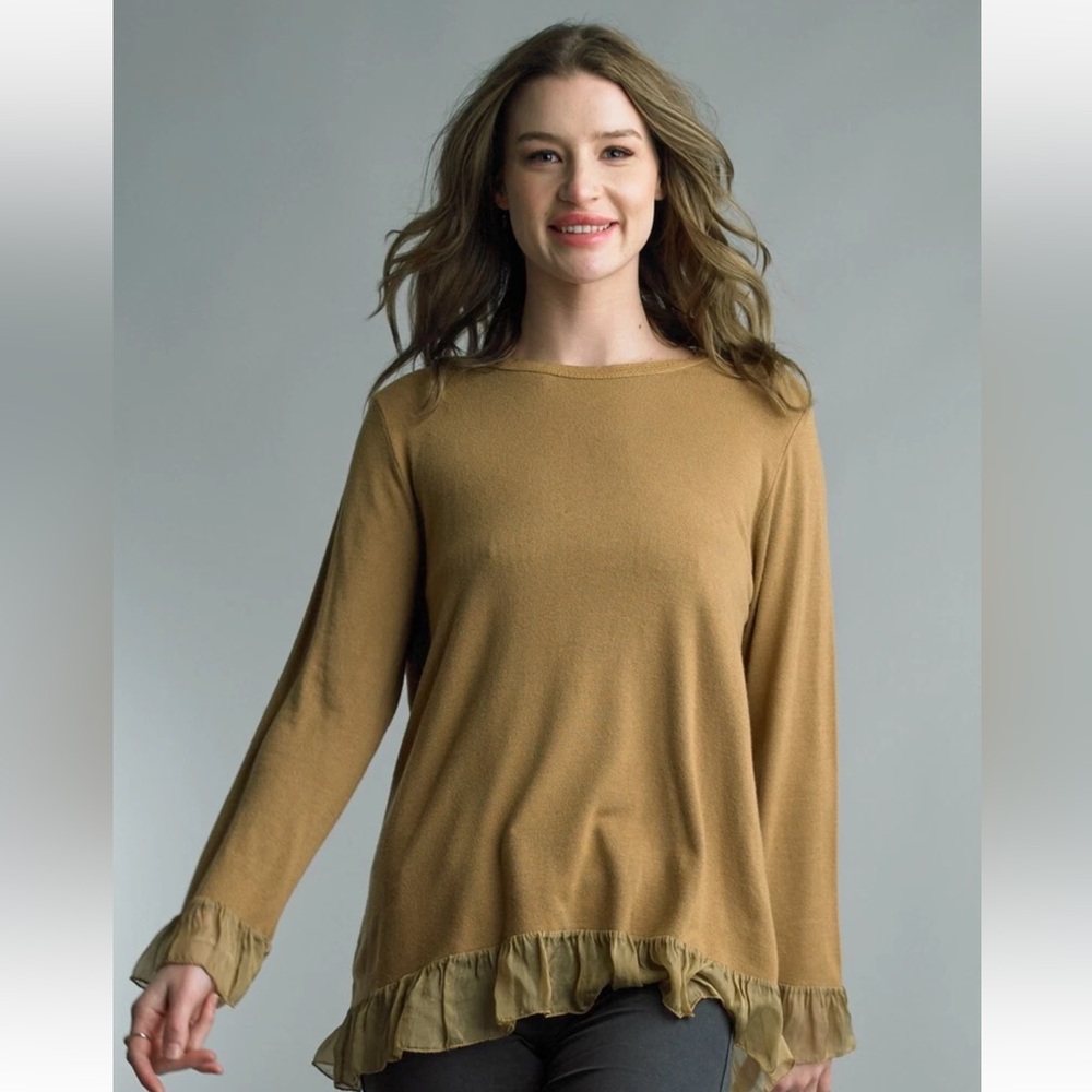 Tempo Paris Knit A-Line Sweater with Ruffle Accents S/M